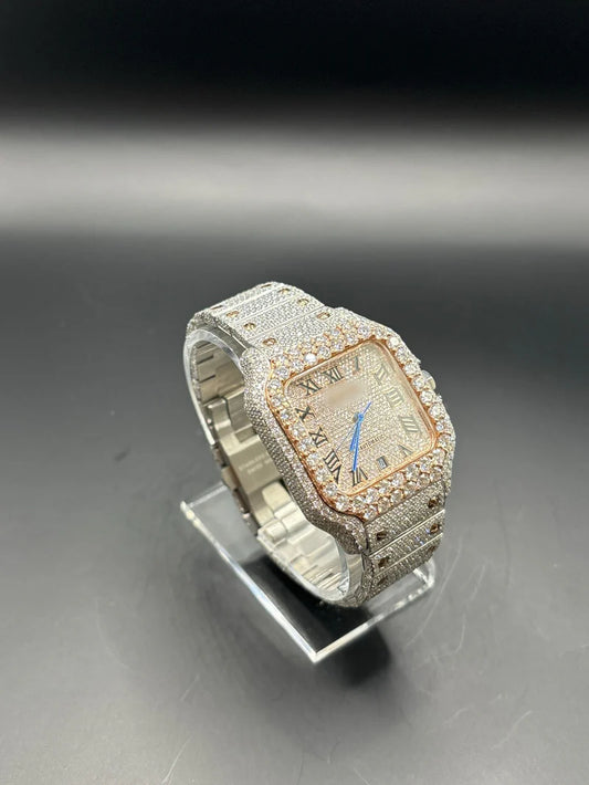 TWO-TONE ROSE SQUARE CARTIER MOISSANITE WATCH (40MM)