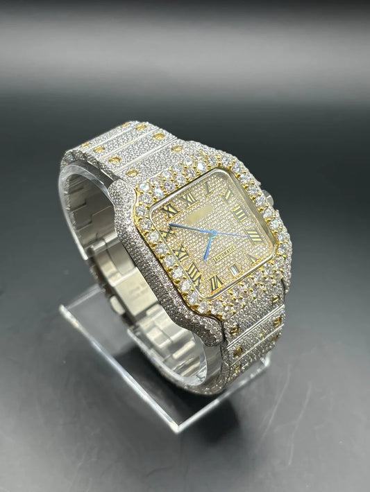 TWO-TONE YELLOW SQUARE CARTIER MOISSANITE WATCH (40MM)