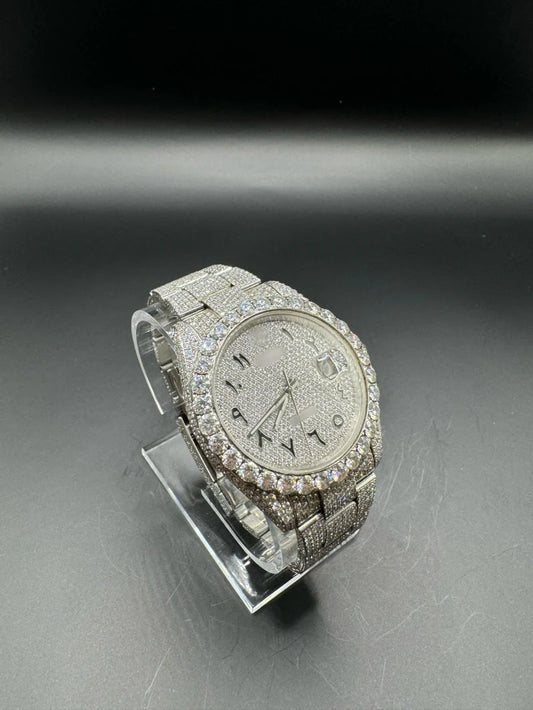 ROLEX MOISSANITE WATCH WITH OYSTER BRACELET AND ARABIC DIAL (41MM)