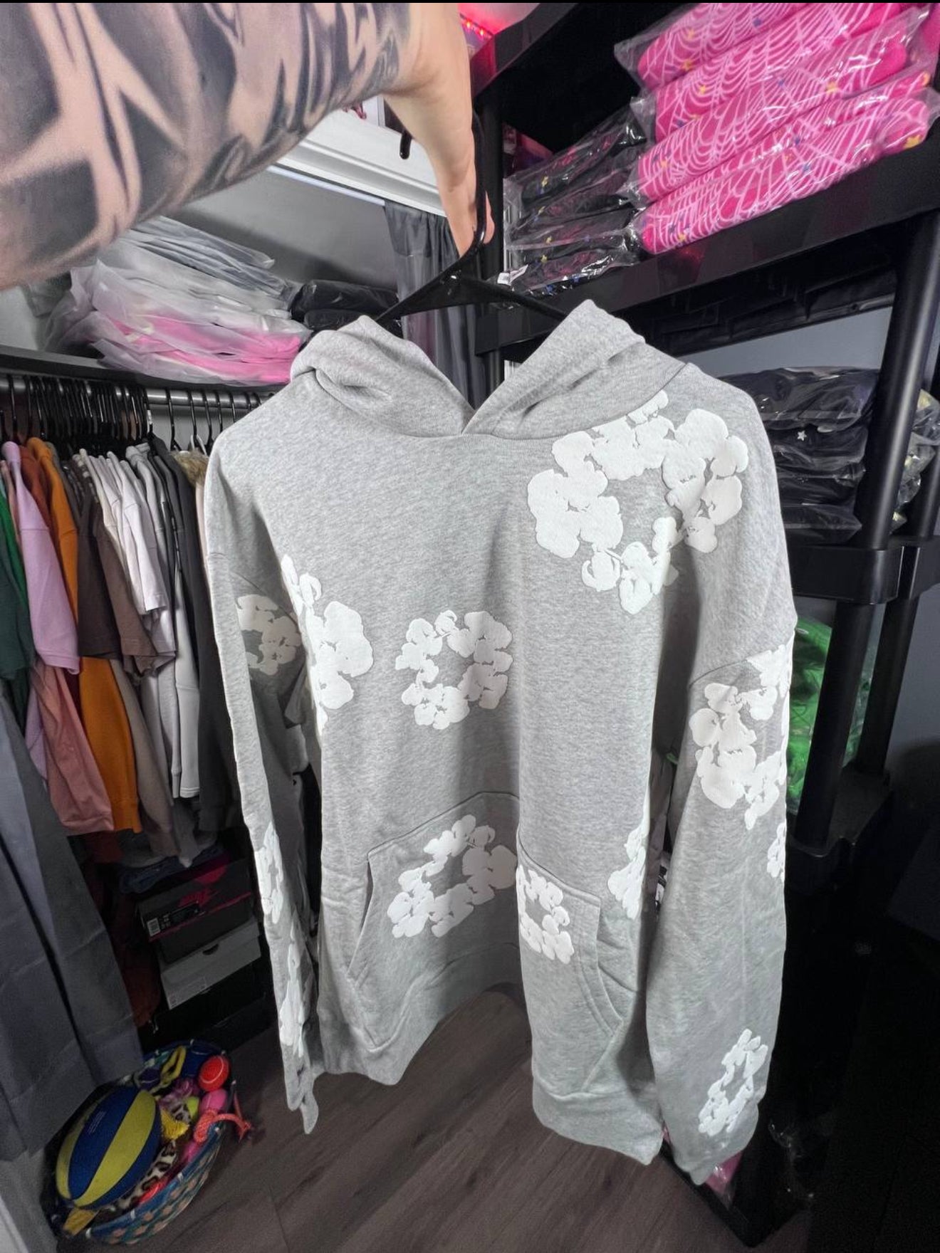 GREY D3IN T3ARS HOODIE