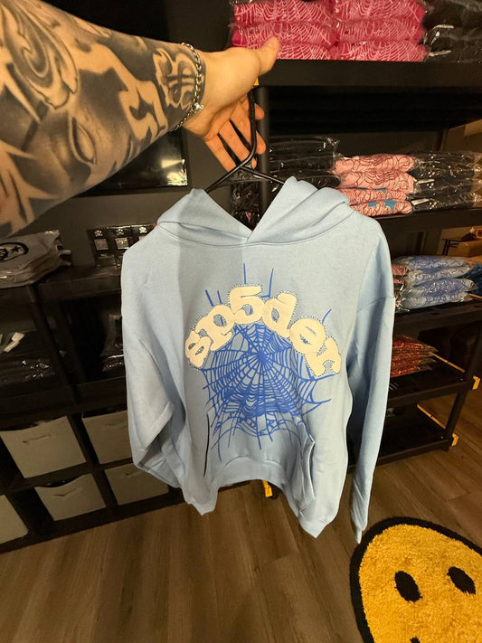 LIGHT BLUE SP4DER HOODIE