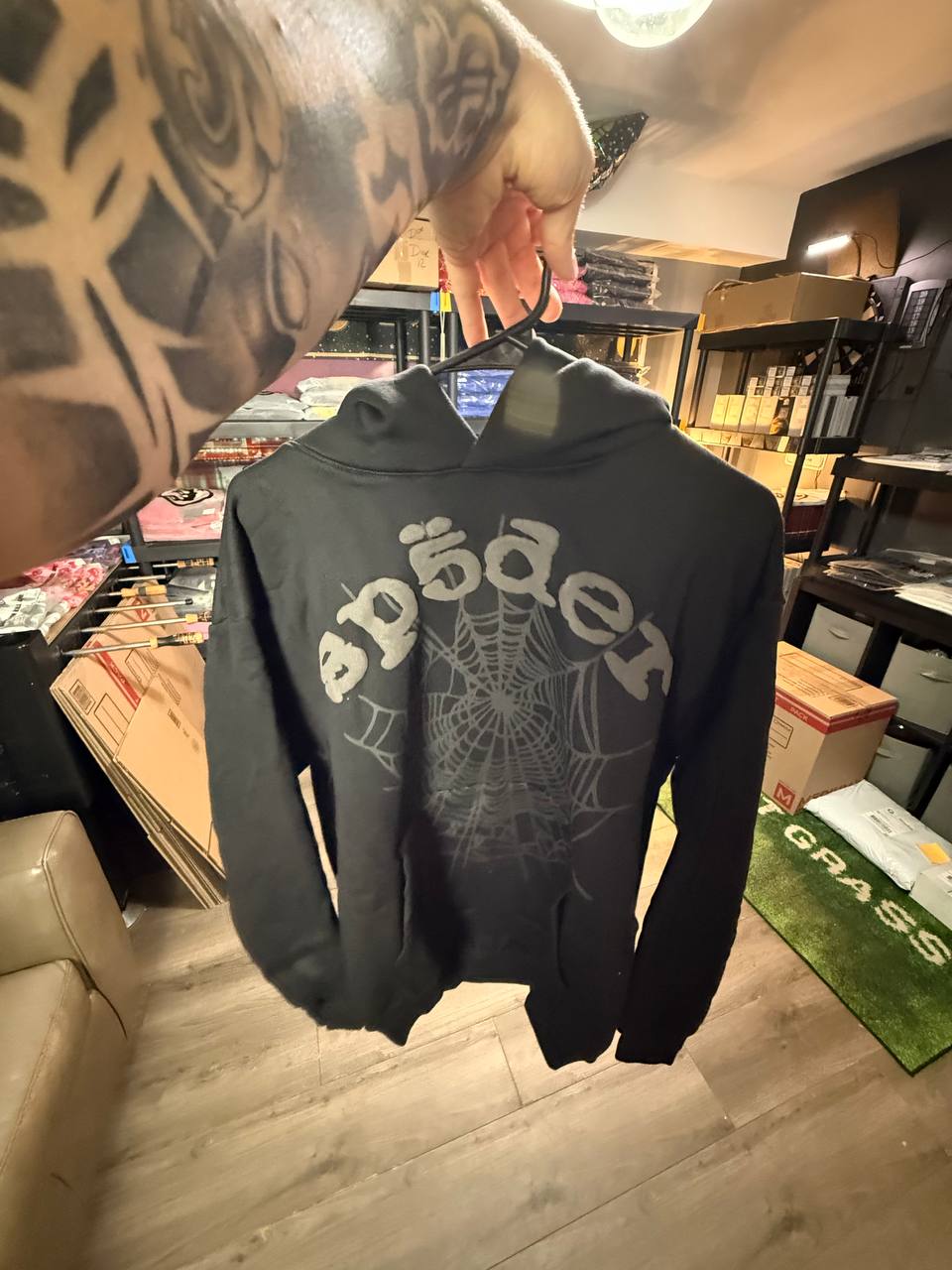 GREY & BLACK SP4DER HOODIE